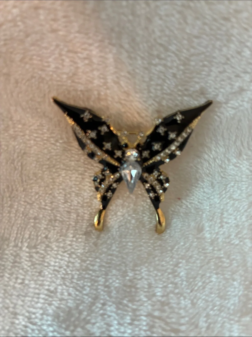 Black and Gold Butterfly Crystal Brooch